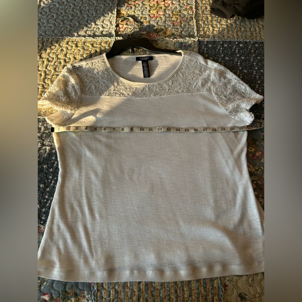 Chaps XL white top with lace neckline and sleeves.